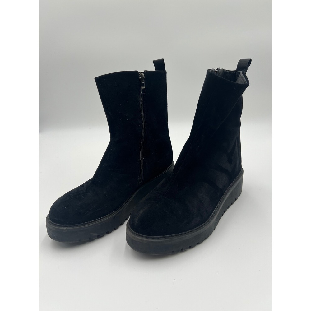 Azura Mendiapa-B Black Suede Platform Lug Sole Ankle Boots Womens Size 40 M